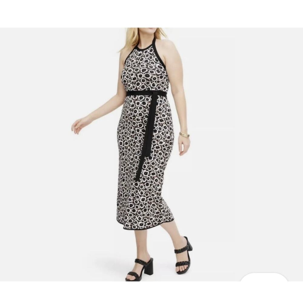 Diane Von Furstenberg Halter Poppy Midi Dress Neutral Knit Tie Neck Size Large